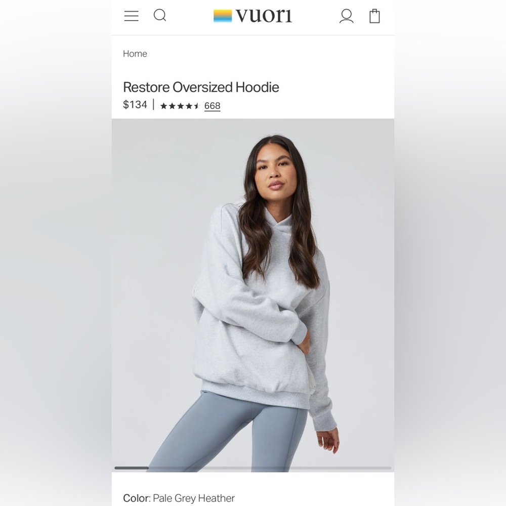 Vuori Restore Oversized Hoodie in Pale Grey Heather